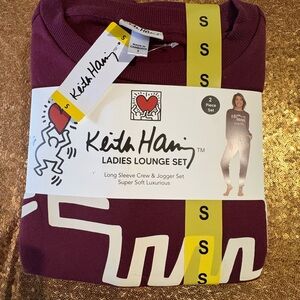 Keith Haring 2 Piece Lounge Set NWT Burgundy Jogger Sweatshirt Small